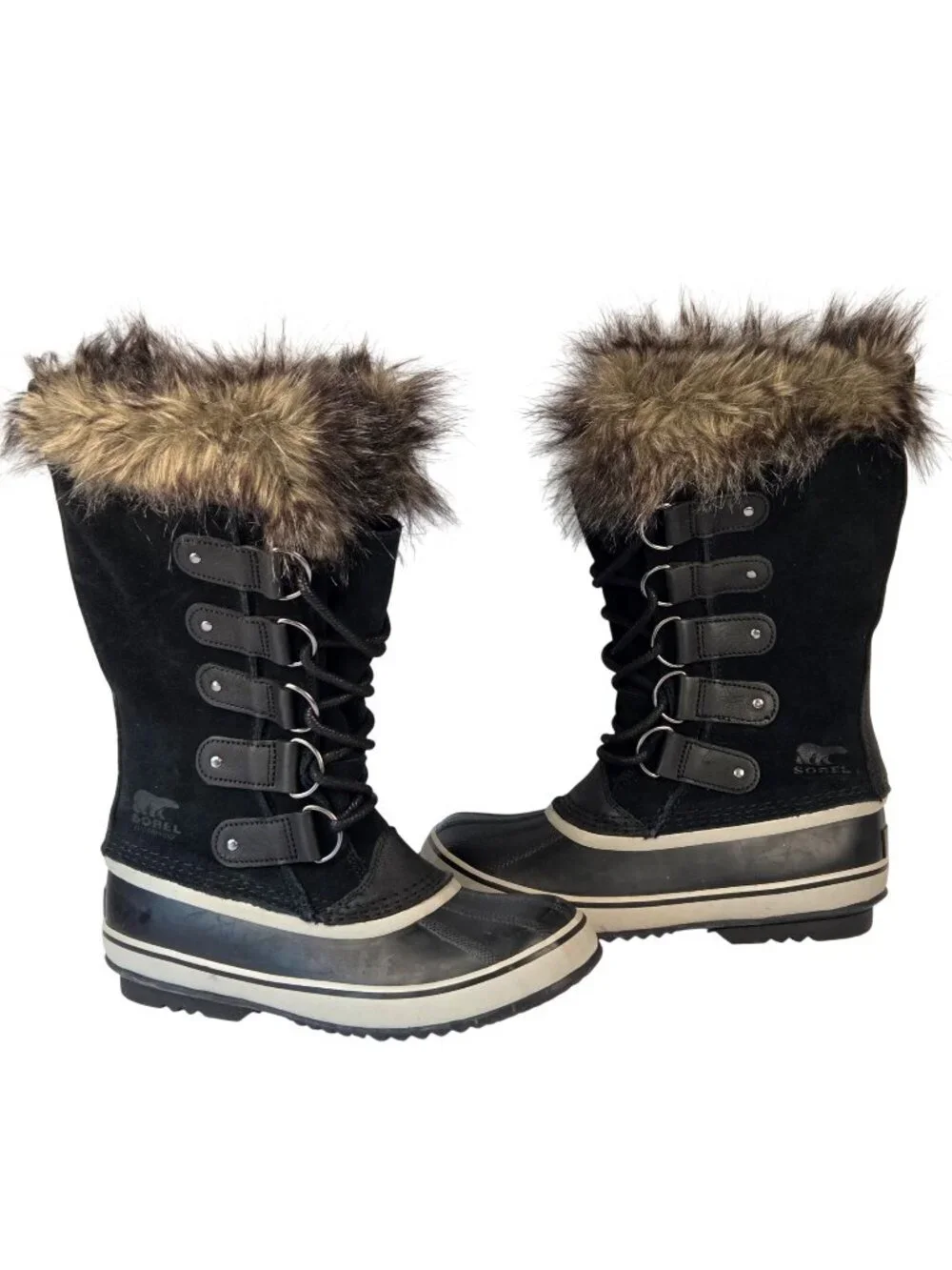 Sorel Joan Of Arctic Waterproof Winter Snow Boots w/ Faux Fur  Black Sz 8